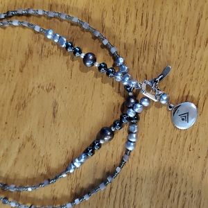 Silpada sterling silver hematite glass grey pearls shell necklace